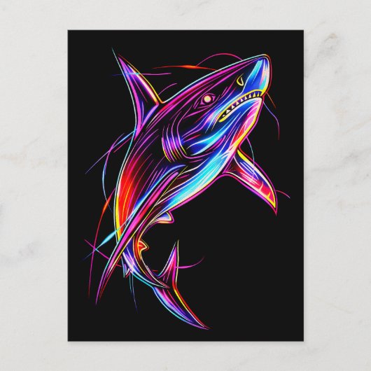 Vibrant Neon Shark Modern Digital Ocean ポストカード (正面)