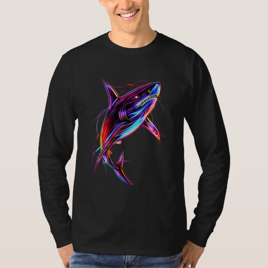Vibrant Neon Shark Modern Digital Ocean Tシャツ (正面)