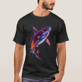 Vibrant Neon Shark Modern Digital Ocean Tシャツ (正面)