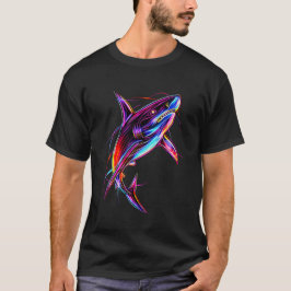 Vibrant Neon Shark Modern Digital Ocean Tシャツ