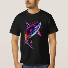 Vibrant Neon Shark Modern Digital Ocean Tシャツ