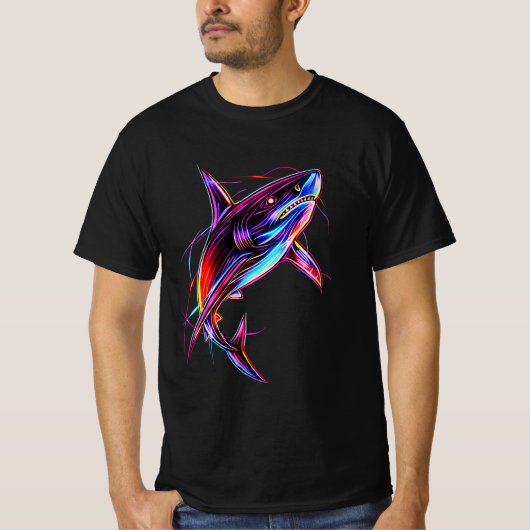 Vibrant Neon Shark Modern Digital Ocean Tシャツ (正面)