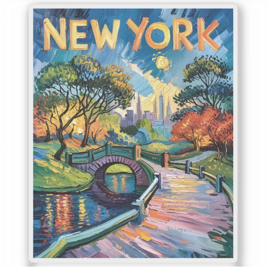 Vibrant New York Central Park USA Van Gogh Style シール (正面)