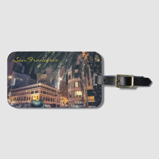 Vibrant Nighttime San Francisco with Palm Tree ラゲッジタグ (正面横)