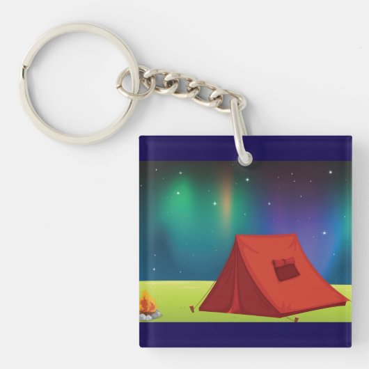 Vibrant Northern Lights Camping Tent Night キーホルダー (正面)