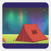 Vibrant Northern Lights Camping Tent Night スクエアシール (正面)
