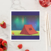 Vibrant Northern Lights Camping Tent Night スタンダードランチョンナプキン (インサイチュ)