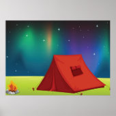 Vibrant Northern Lights Camping Tent Night ポスター (正面)