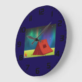 Vibrant Northern Lights Camping Tent Night ラージ壁時計 (傾斜)