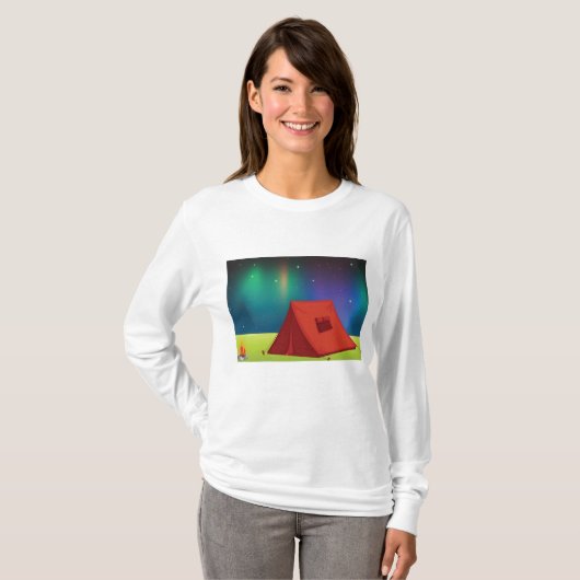 Vibrant Northern Lights Camping Tent Night Tシャツ (正面フル)
