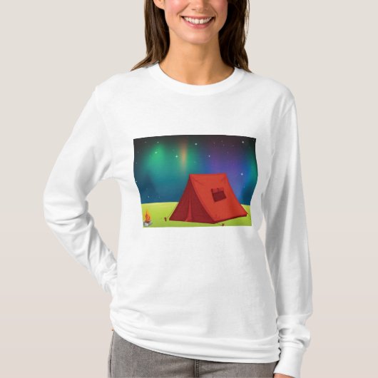 Vibrant Northern Lights Camping Tent Night Tシャツ (正面)