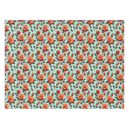 Vibrant Orange And Red Roses テーブルクロス (正面(横))