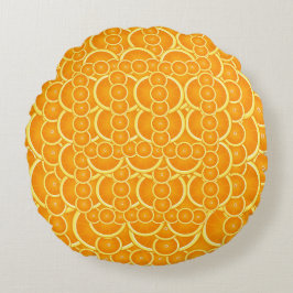 Vibrant Orange Citrus Pattern Design ラウンドクッション