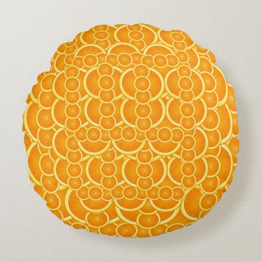 Vibrant Orange Citrus Pattern Design ラウンドクッション (正面)