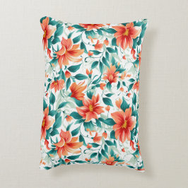 Vibrant Orange Floral Garden Pattern - Elegant Tea アクセントクッション