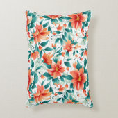 Vibrant Orange Floral Garden Pattern - Elegant Tea アクセントクッション (正面(垂直))