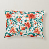 Vibrant Orange Floral Garden Pattern - Elegant Tea アクセントクッション (裏面)