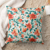 Vibrant Orange Floral Garden Pattern - Elegant Tea クッション (ブランケット)