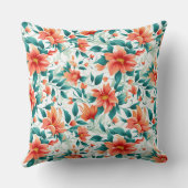 Vibrant Orange Floral Garden Pattern - Elegant Tea クッション (裏面)