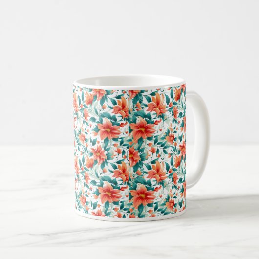Vibrant Orange Floral Garden Pattern - Elegant Tea コーヒーマグカップ (正面右)