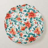 Vibrant Orange Floral Garden Pattern - Elegant Tea ラウンドクッション (裏面)
