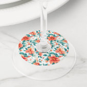 Vibrant Orange Floral Garden Pattern - Elegant Tea ワイングラスタグ (クローズアップ)