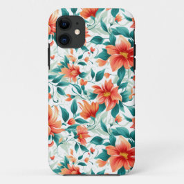 Vibrant Orange Floral Garden Pattern - Elegant Tea iPhone 11 ケース