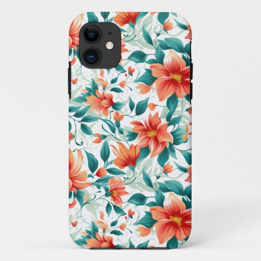 Vibrant Orange Floral Garden Pattern - Elegant Tea Case-Mate iPhoneケース (裏面)