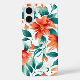 Vibrant Orange Floral Garden Pattern - Elegant Tea iPhone 16ケース
