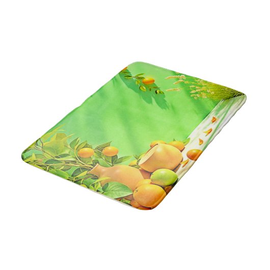 Vibrant Orange Green Still Life Design バスマット (アングル)