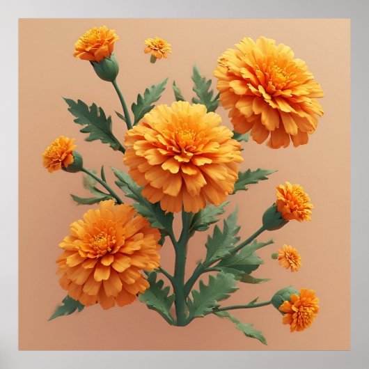 Vibrant Orange Marigold Bouquet ポスター (正面)