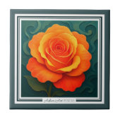 Vibrant Orange Rose Paper-Cut FloralCeramic Tile タイル (正面)