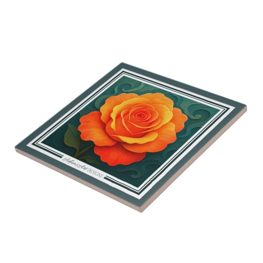 Vibrant Orange Rose Paper-Cut FloralCeramic Tile タイル (側面)