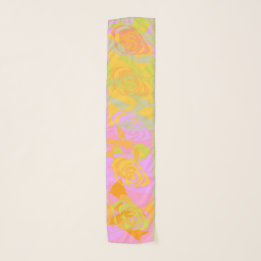 Vibrant Orange Yellow Pink Flowery Scarf Small スカーフ