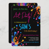 Vibrant Paint Splash Art Party Birthday Invitation 招待状 (正面/裏面)