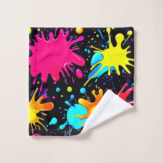 Vibrant Paint Splatter Art Burst バスタオルセット (ウォッシュタオル)