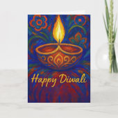 Vibrant Painted Diya Happy Diwali Greeting カード (正面)