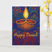 Vibrant Painted Diya Happy Diwali Greeting カード (黄色い花)