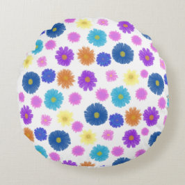 Vibrant Painted Floral Pattern - Colorful Decorate ラウンドクッション