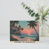 Vibrant Painterly Tropical Beach Sunset  シーズンポストカード (スタンド正面)