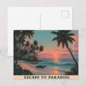 Vibrant Painterly Tropical Beach Sunset  シーズンポストカード (正面/裏面)