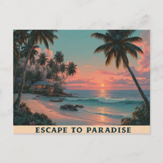 Vibrant Painterly Tropical Beach Sunset  シーズンポストカード (正面)