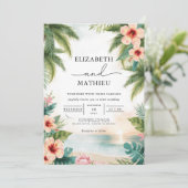 Vibrant Palms Coral Bloom Arch Wedding 招待状 (スタンド正面)