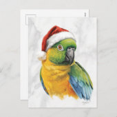 Vibrant Parrot Portrait in Santa Hat シーズンポストカード (正面/裏面)