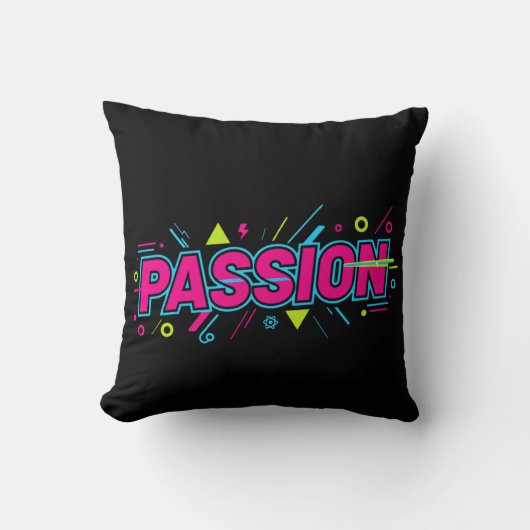 Vibrant Passion Typography - Retro 90s Pop Art Aes クッション (正面)