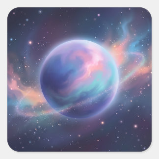Vibrant Pastel Glowing Galaxy Planet スクエアシール
