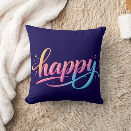 Vibrant Pastel Gradient HAPPY Typography - Modern  クッション (ブランケット)