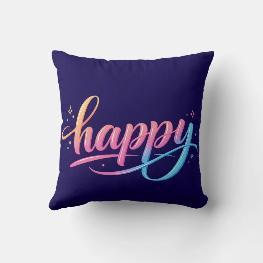 Vibrant Pastel Gradient HAPPY Typography - Modern クッション (裏面)