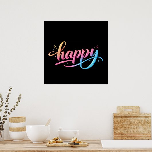 Vibrant Pastel Gradient HAPPY Typography - Modern  ポスター (キッチン)