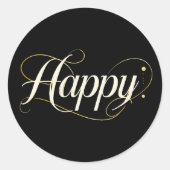 Vibrant Pastel Gradient HAPPY Typography - Modern  ラウンドシール (正面)
